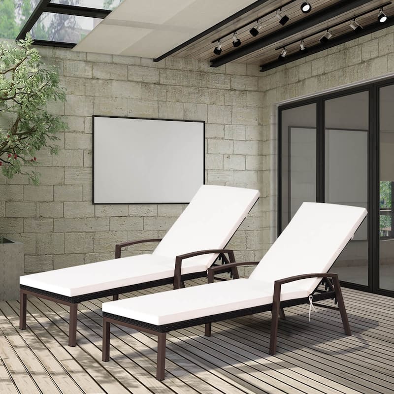 Costway Set of 2 Patio Rattan Chaise Lounge Chair Outdoor Reclining - See Details
