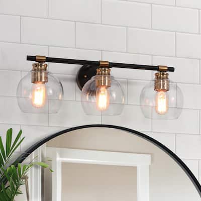 Modern 2/3-Light Black Gold Bathroom Vanity Light Dimmable Globe Seeded Glass Wall Sconces