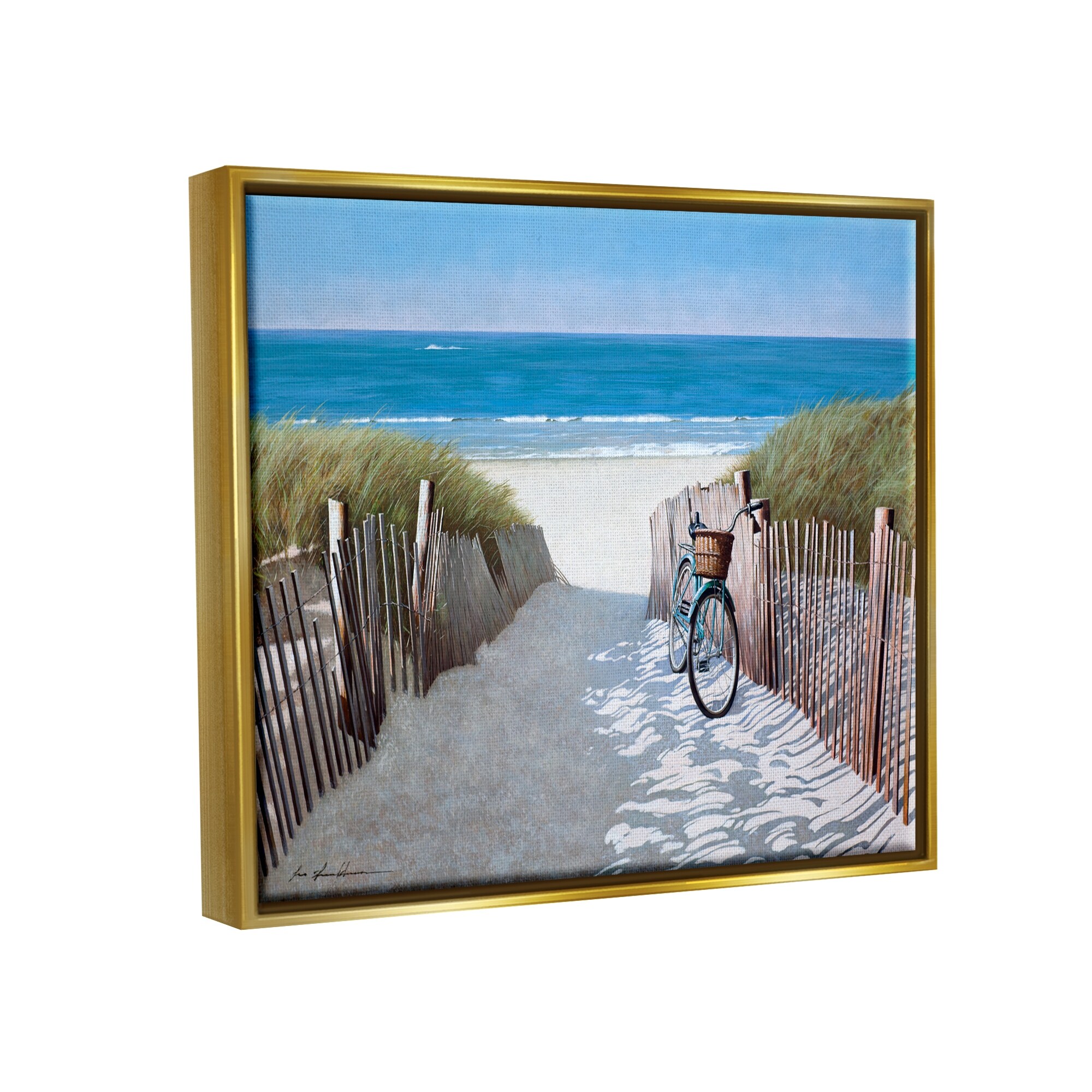 Stupell Beach Pathway and Bicycle Summer Nautical Painting Floater