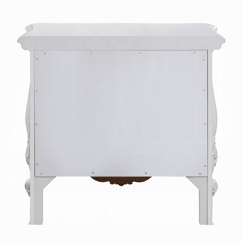 Maver Nightstand with 2 Drawers Scrolled Details, 32 Inch White Wood