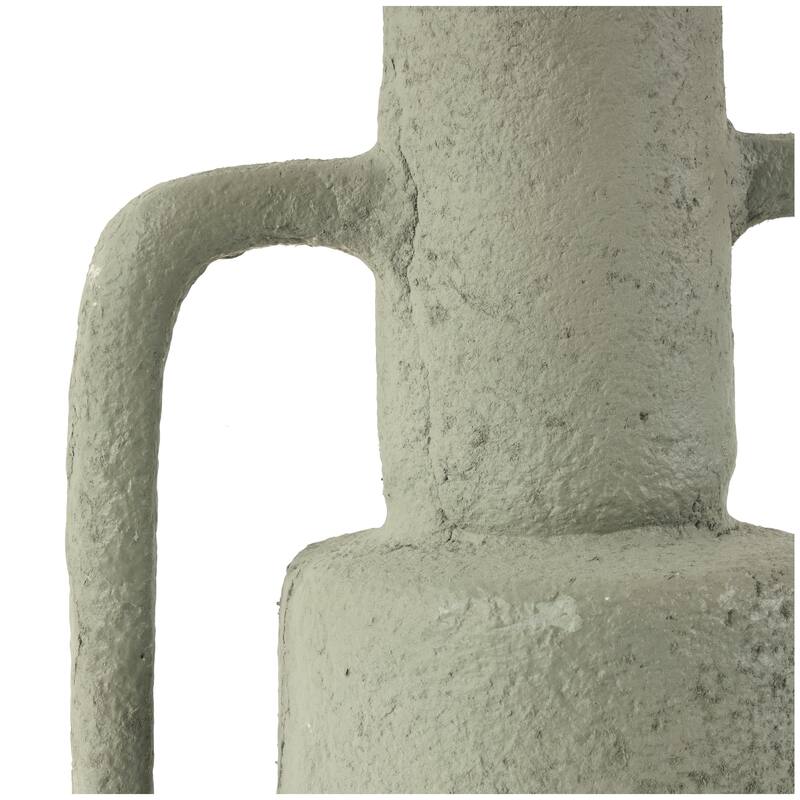 Light Gray Paper Mache Abstract Textured Vase with Squared Handles