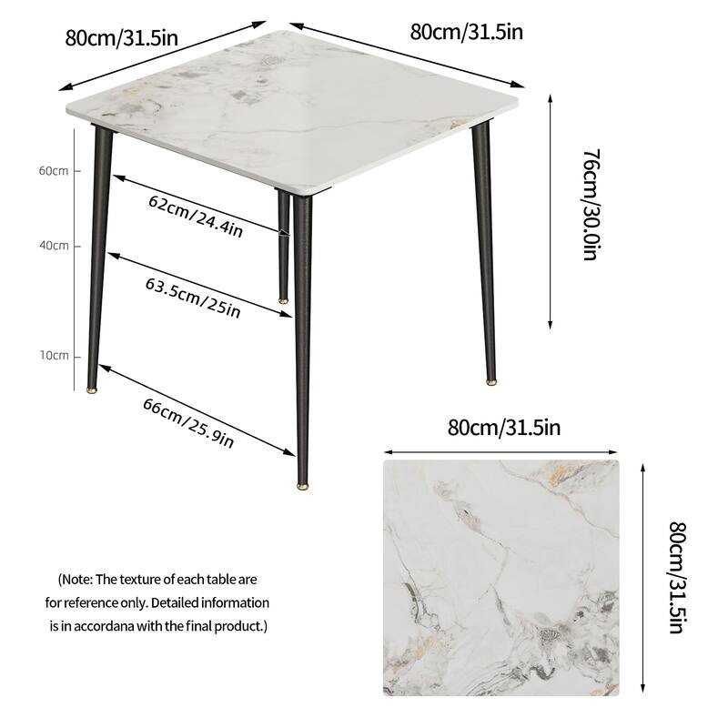 Modern Sintered Stone Marble Effect Table Top Kitchen Dining Table Square 4-Seat