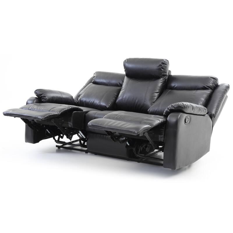 Faux leather 3-Seater Reclining Sofa with Pillow Top Arms - 76" - Black