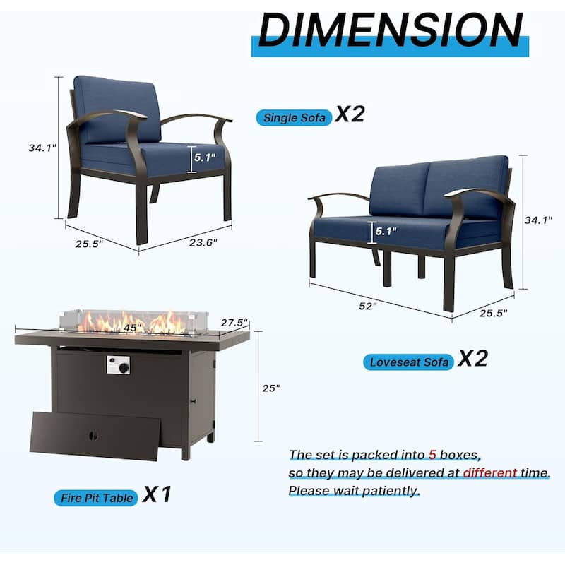 Aluminum Patio Furniture Set with FirePit Ottomans Swivel Chairs,Sectional Sofa with Thick Seat Cushions for Porch Garden