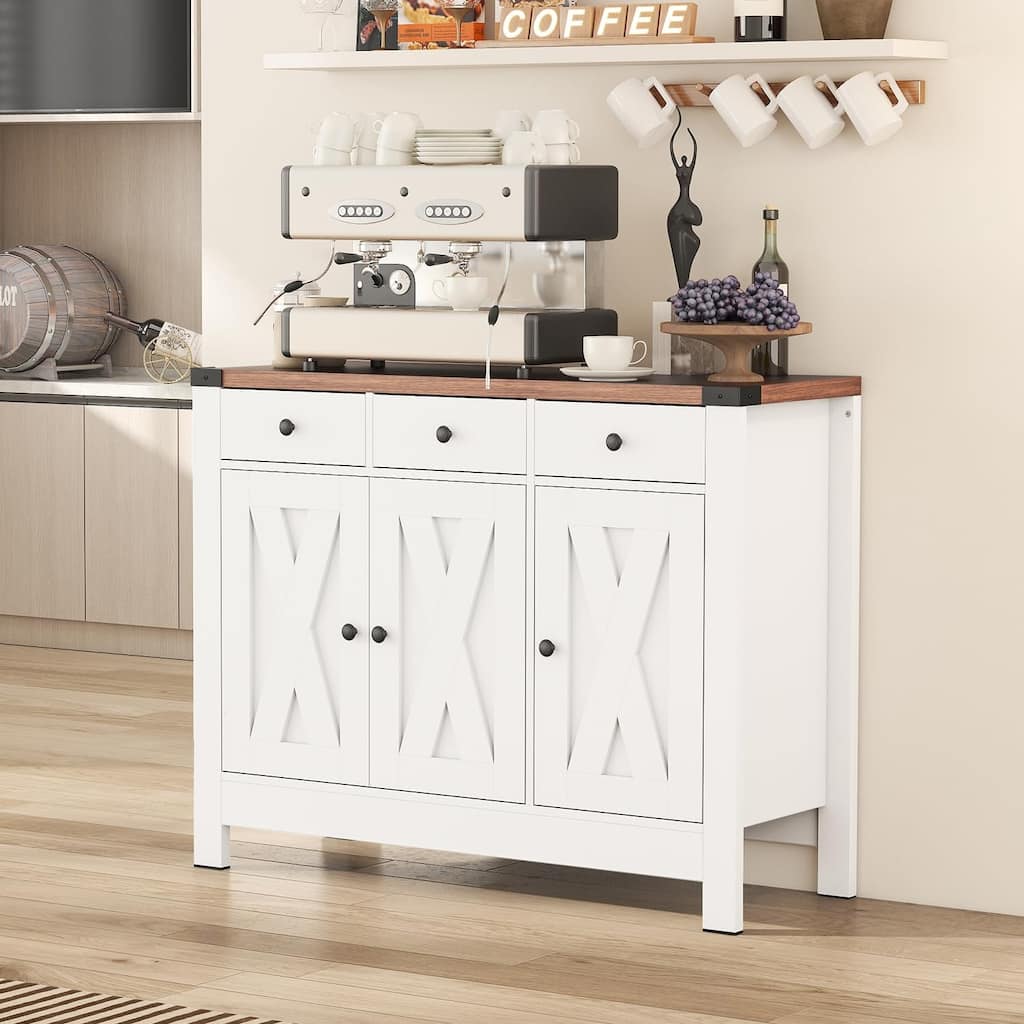 Kitchen Sideboard Buffet Storage Cabinet Coffee Bar Cabinet Pantry with 3 Drawers and Adjustable shelf