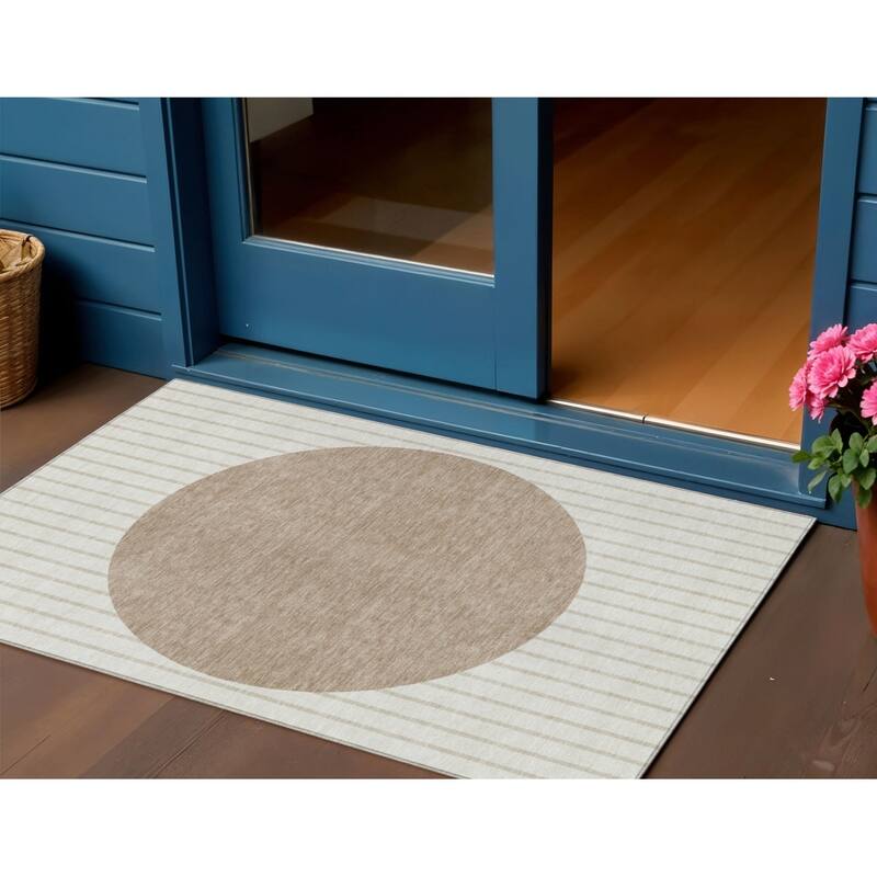 HomeRoots Striped Transitional Rectangle Outdoor Rug - 3' x 5'