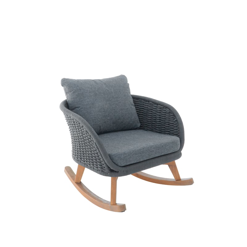 Modern Wicker Rocking Chair – Neutral Beige Finish with Plush Polyester Cushions & Sturdy Wooden Frame.