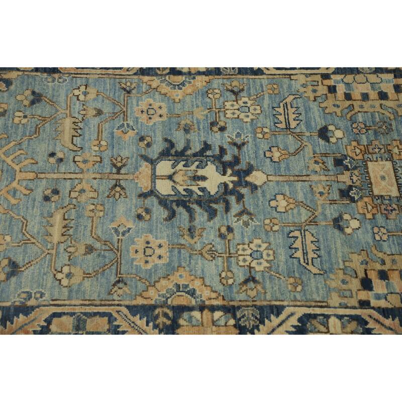 Hand Knotted Oriental 100% Wool Carpet Traditional All-Over Navy Blue & Blues Ziegler Runner Rug - 16' 1'' X 2' 8''