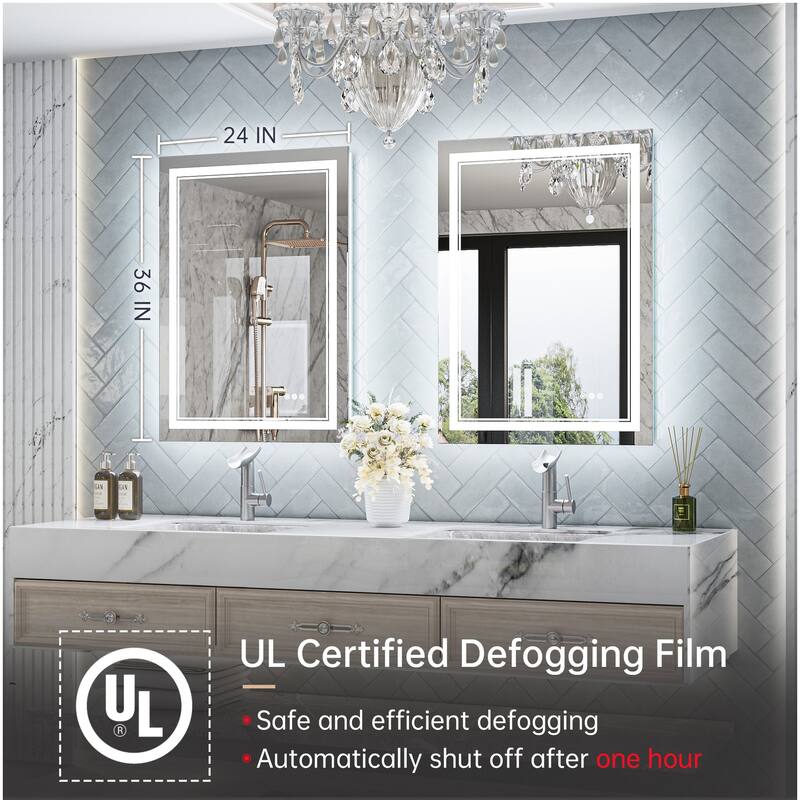 Keonjinn Rectangular Front Light & Backlit,LED Bathroom Vanity Mirror, 3 Color Temperatures, Anti Fog