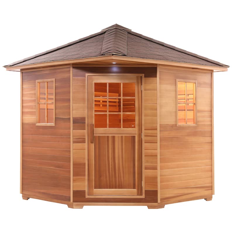 ALEKO 8 Person Canadian Cedar Wet Dry Outdoor Sauna with Asphalt Roof