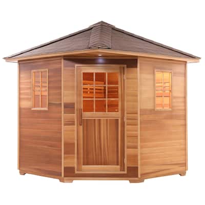 ALEKO 8 Person Canadian Cedar Wet Dry Outdoor Sauna with Asphalt Roof