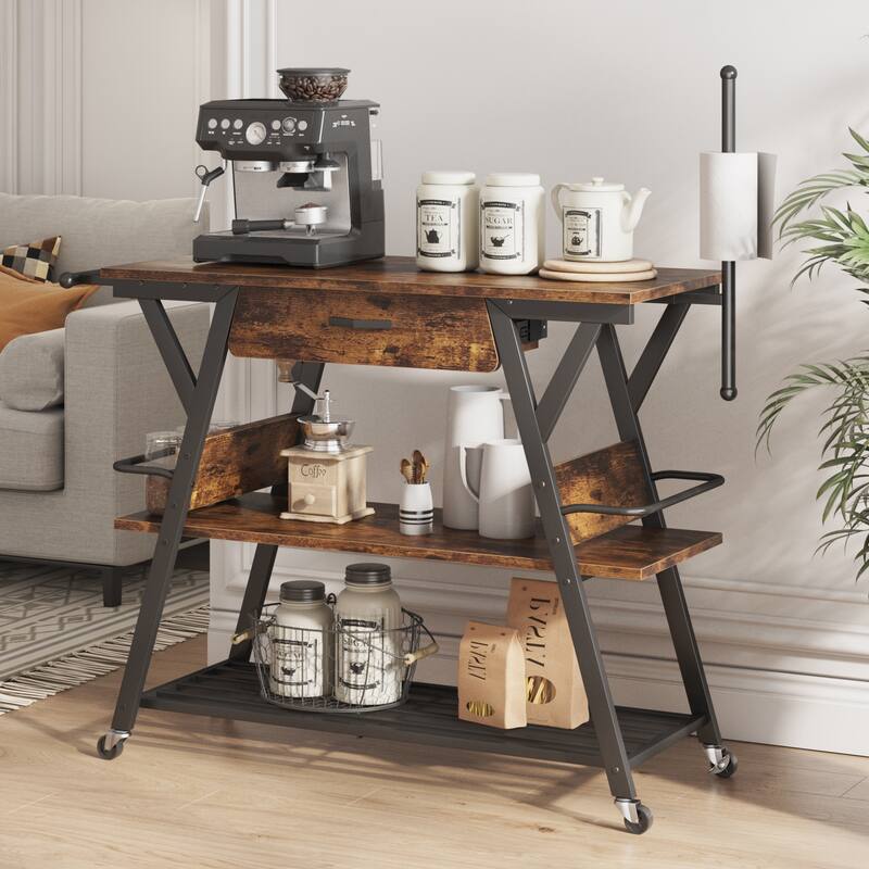41.7 inch Wide Rolling Kitchen Island with Drawer,Coffee Bar Station with Storage - 41.7 inch