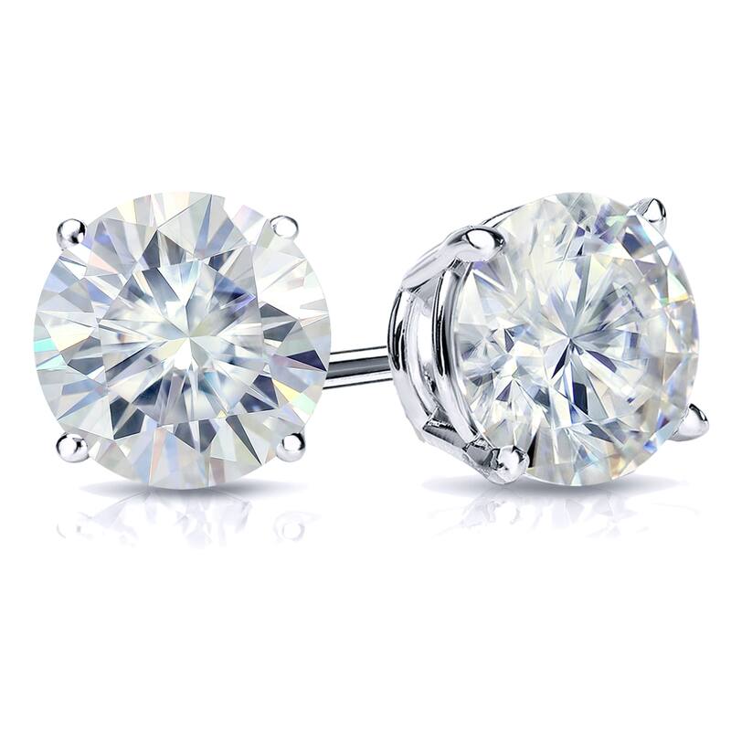 Auriya 2ctw Round Moissanite Stud Earrings Platinum 4-Prong Basket - 6.5 mm