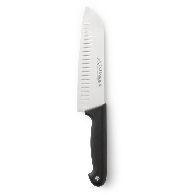 CatCora Granton Santoku Knife, Professional 7-Inch German Steel Blade, Ergonomic Soft-Grip Handle, NSF-Certified Kitchen Knife