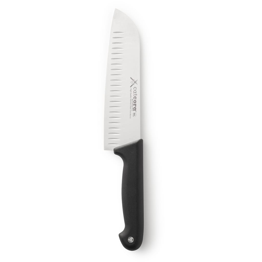 CatCora Granton Santoku Knife, Professional 7-Inch German Steel Blade, Ergonomic Soft-Grip Handle, NSF-Certified Kitchen Knife