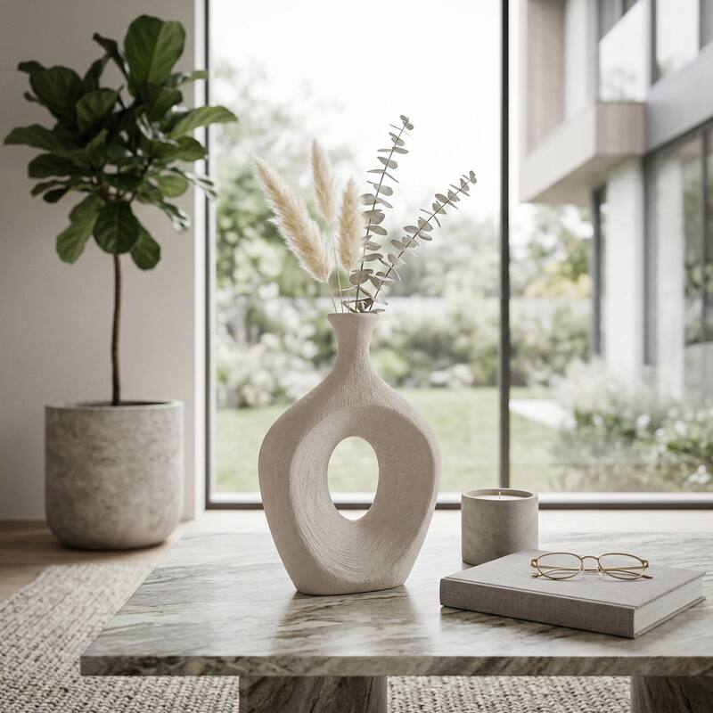 Modern Oval Ceramic Table Vase Cut-Out Design