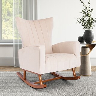 Rocking Chair Living Room Comfortable Velvet Wood leg Rocking Chair ...
