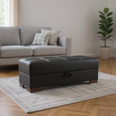 HomeRoots 52" Black and Brown Faux Leather Storage Ottoman