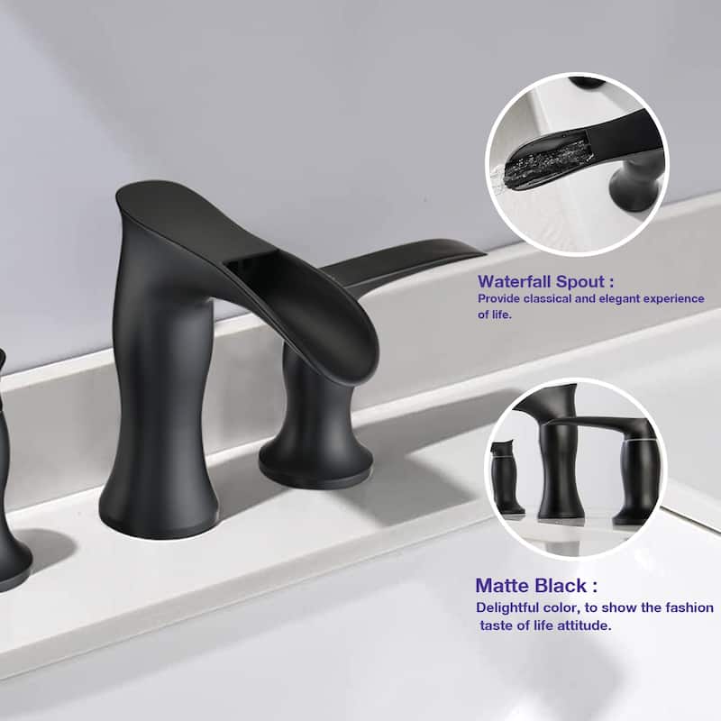 BATHLET Victoria Widespread Waterfall Sink Faucet in Matte Black