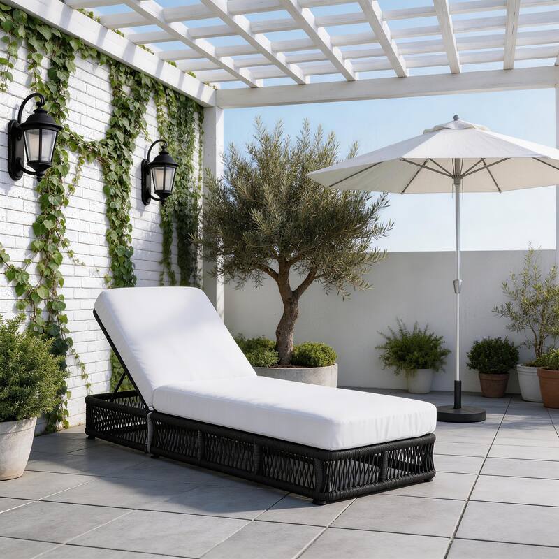 Woven Rattan Outdoor Chaise Lounge With Cushion - White/Black Frame