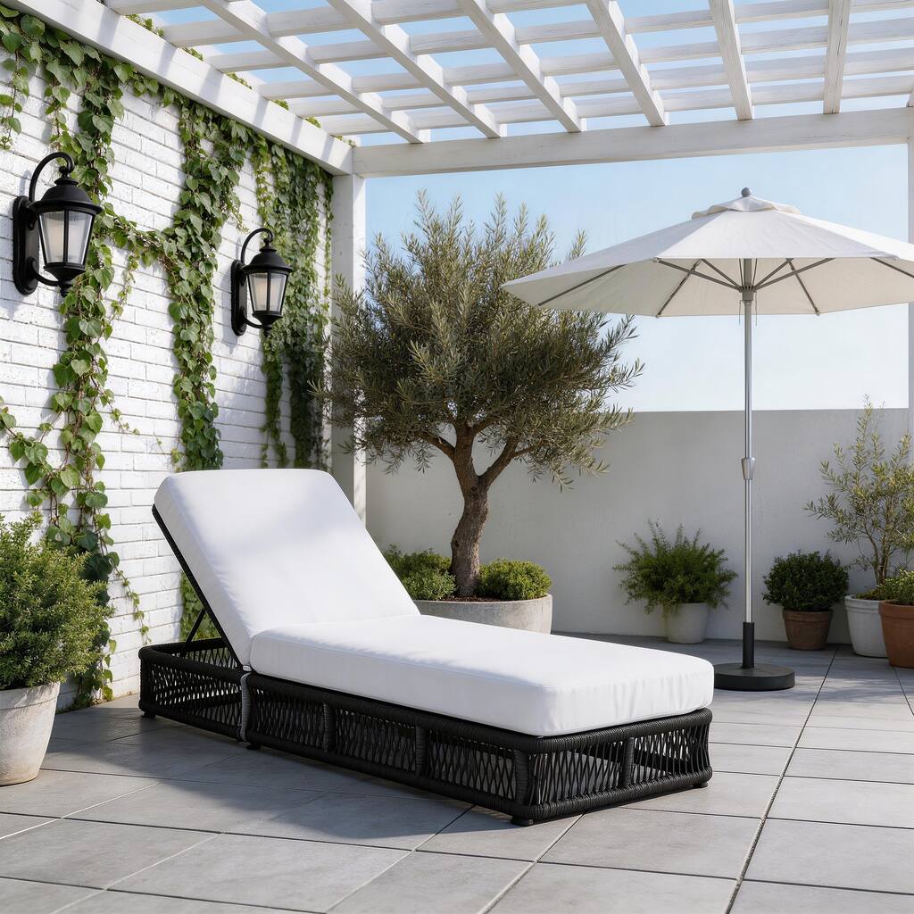 Woven Rattan Outdoor Chaise Lounge With Cushion