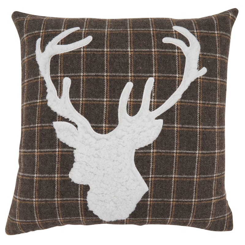 Plaid Pillow With Reindeer Design