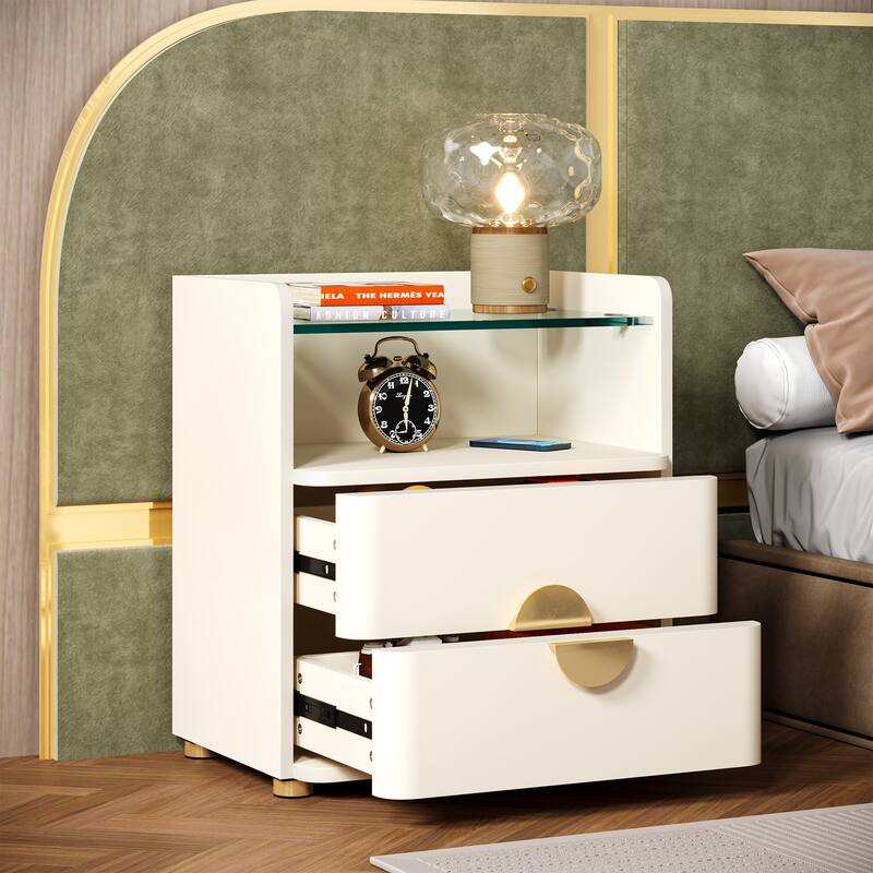 2-Drawer Nightstands with Open Storage Space, Bed Side Table for Bedroom End Table - White - 2-drawer