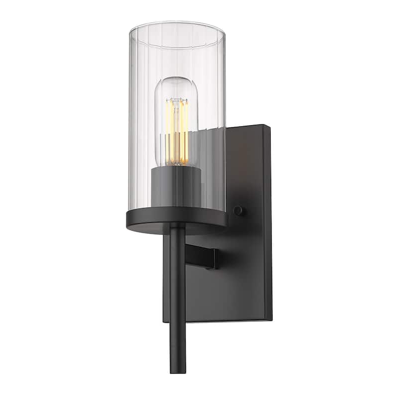 Winslett 1 Light Wall Sconce - Matte Black with Ribbed Clear Glass