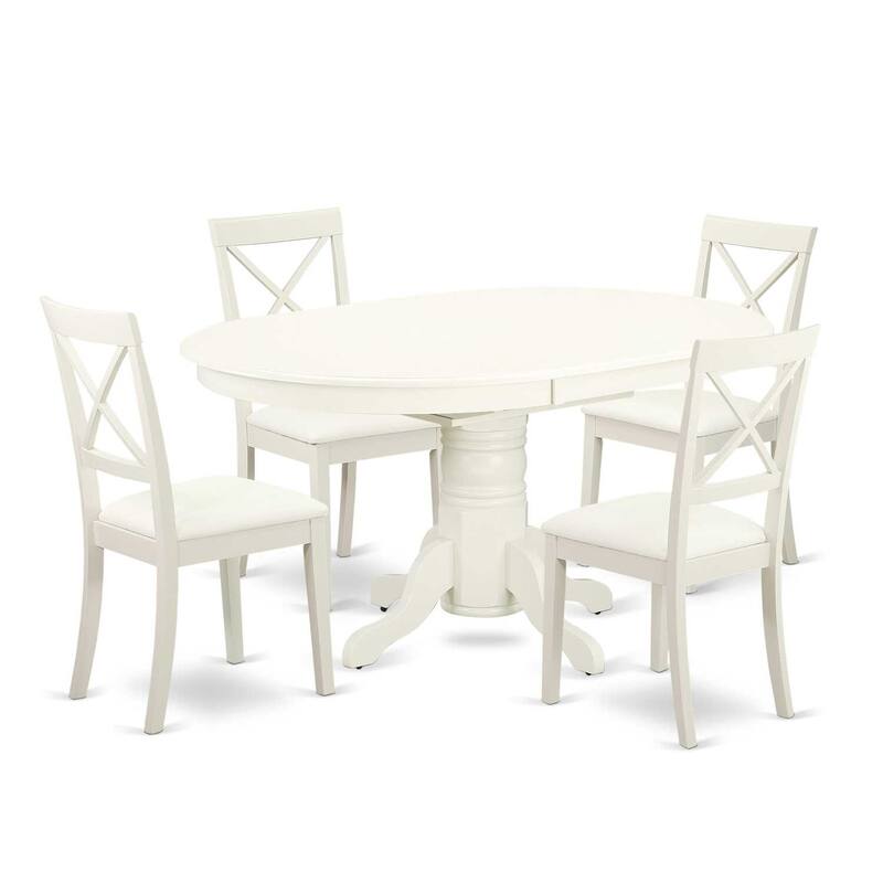 HomeStock 5-Pc Linen White Finish Solid Wood Top Dining table with 4 Chairs
