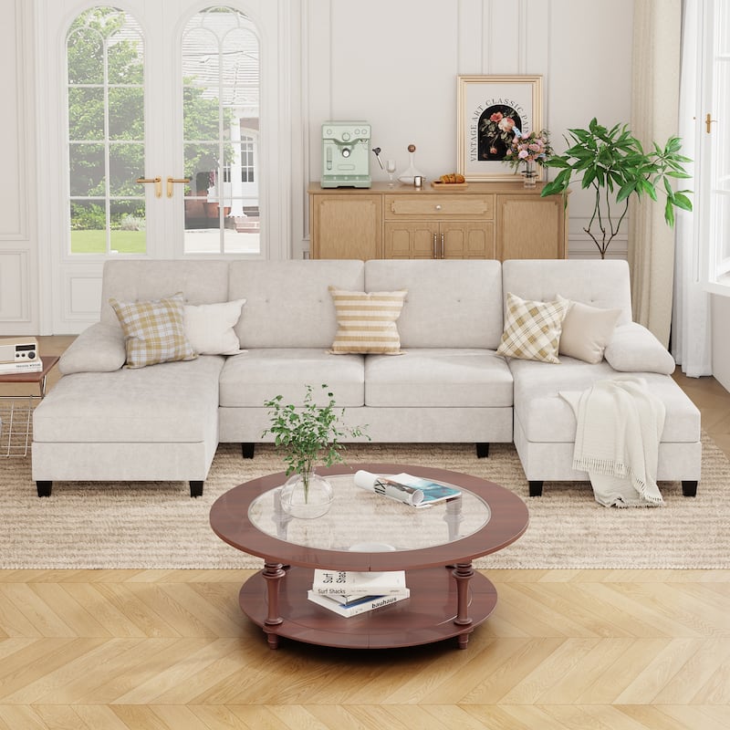 106'' Sectional Sofa with Thick Cushions for Living Room - White