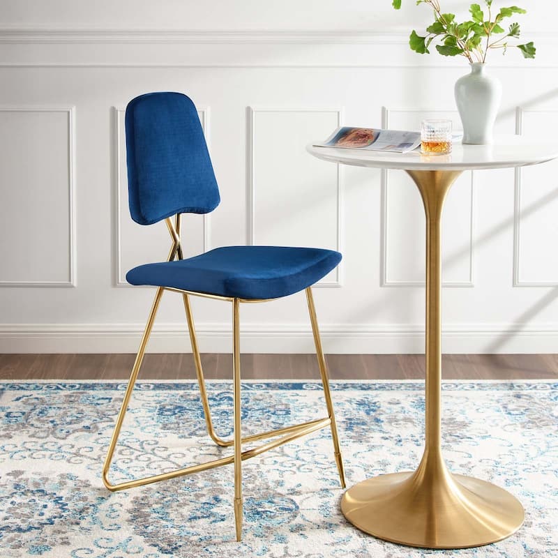 Ponder Performance Velvet Bar Stool - Navy