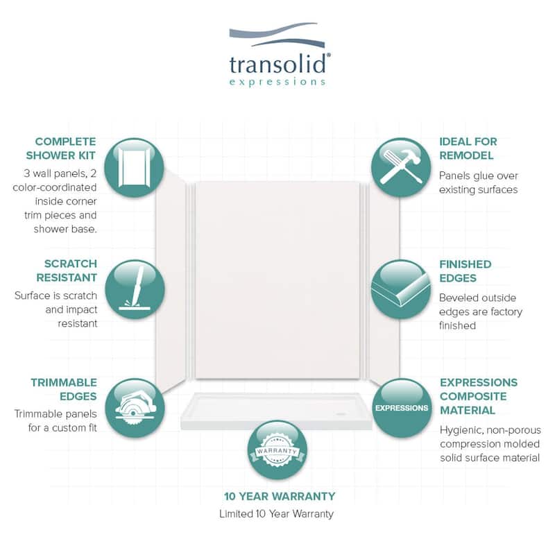 Transolid Expressions 60-in X 32-in X 72-in Glue to Wall Shower Kit - 32" x 60" x 72"