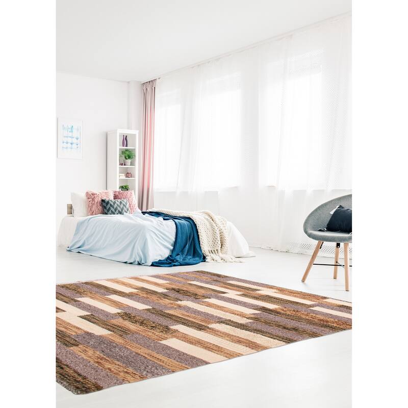 ECARPETGALLERY Braid weave Sienna Brown Wool Rug - 5'8 x 7'11