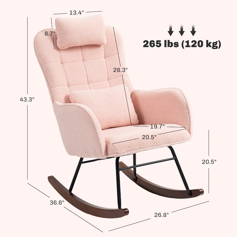 Modern Teddy Fleece Cushion Rocking Chair with High-Density Foam Headrest and Lumbar Support - 26.8" W x 36.6" D x 43.3" H