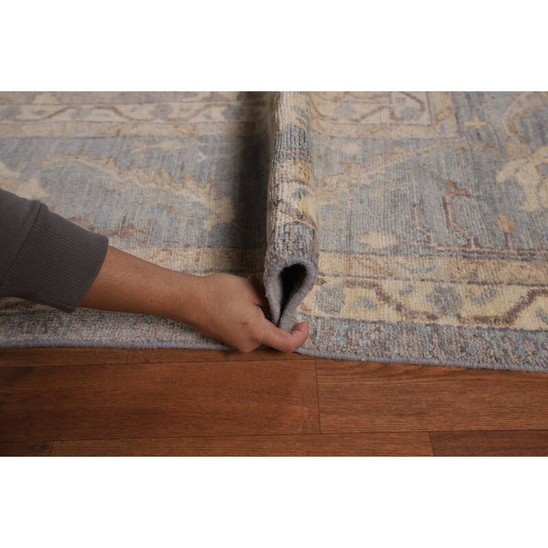 Vegetable Dye Floral Oushak Turkish Rug Hand-Knotted Grey Wool Carpet - 9'4"x 11'8"