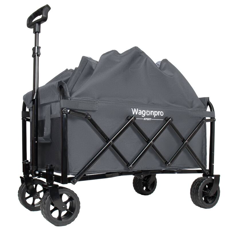 Upgraded 5*2"Wide Wheels-Expandable Dual-Layer Utility Wagon with 100% Extra Space, 220lbs Capacity Grocery Cart for Camping