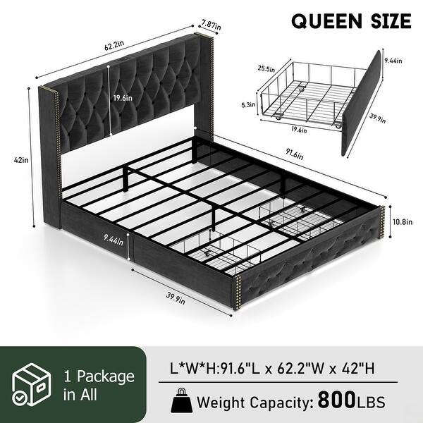 Bed Frame with 2 Storage Drawers and Wingback Headboard - Bed Bath ...