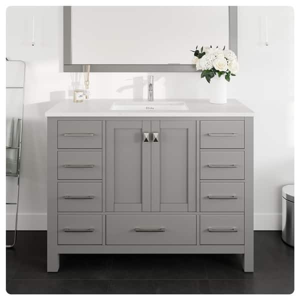 Eviva Bloom 48 in. W x 18 in. D x 34 in. H Double Sink Floating Bath Vanity in Pine Gray with White Porcelain Top