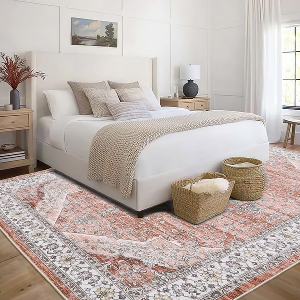 Washable Area Rug Vintage Rug Floral Bohemian Throw Rugs Stain