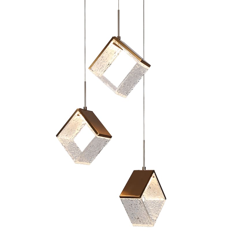 Modern Gold 3-Light LED Chandelier Cluster Kitchen Island Light for Dining Room - Dia. 16.9" x H 11.8"