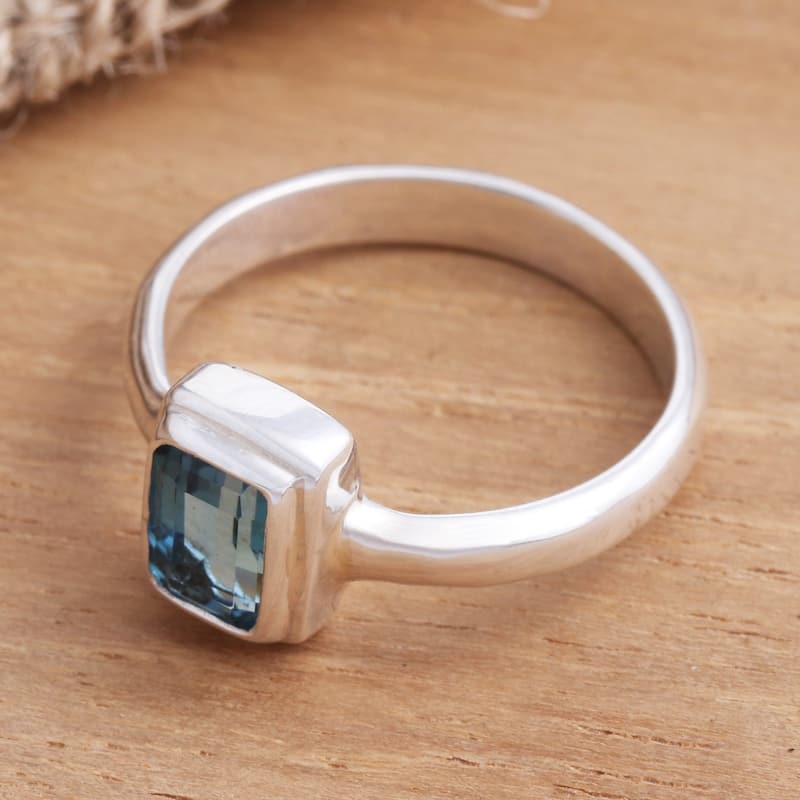 Novica Handmade Blue Tablet Blue Topaz Cocktail Ring