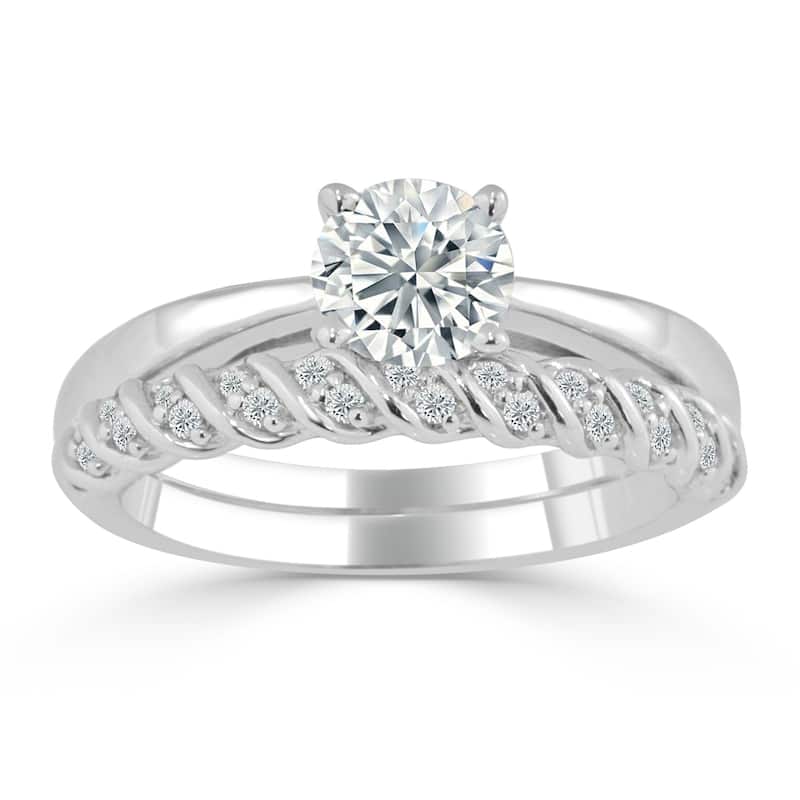 Auriya 14k Gold Classic 4ct Moissanite and Diamond Engagement Ring 1/3ctw