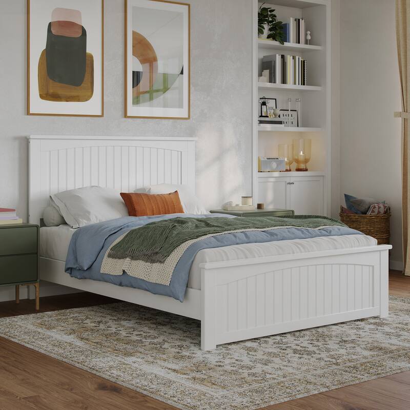Naples Solid Wood Low Profile Platform Bed with Matching Footboard - White - Full