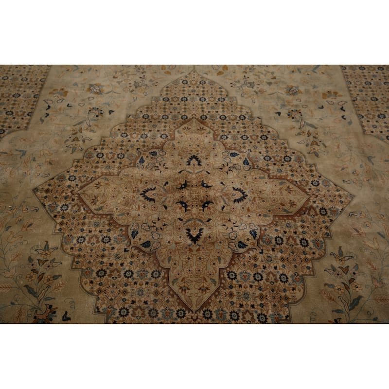 Vegetable Dye Kashan Large Vintage Persian Rug Handmade Wool Carpet - 9'10" x 13'8"