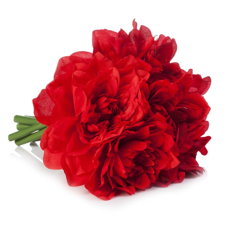 Enova Home Artificial Silk Dahlias Fake Flowers Arrangement in Clear Glass Vase with Faux Water For Home Decoration