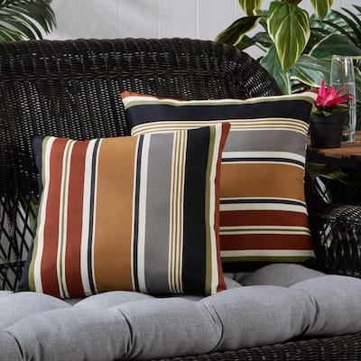 Brick Stripe Outdoor 17-inch Square Accent Pillow (Set of 2)