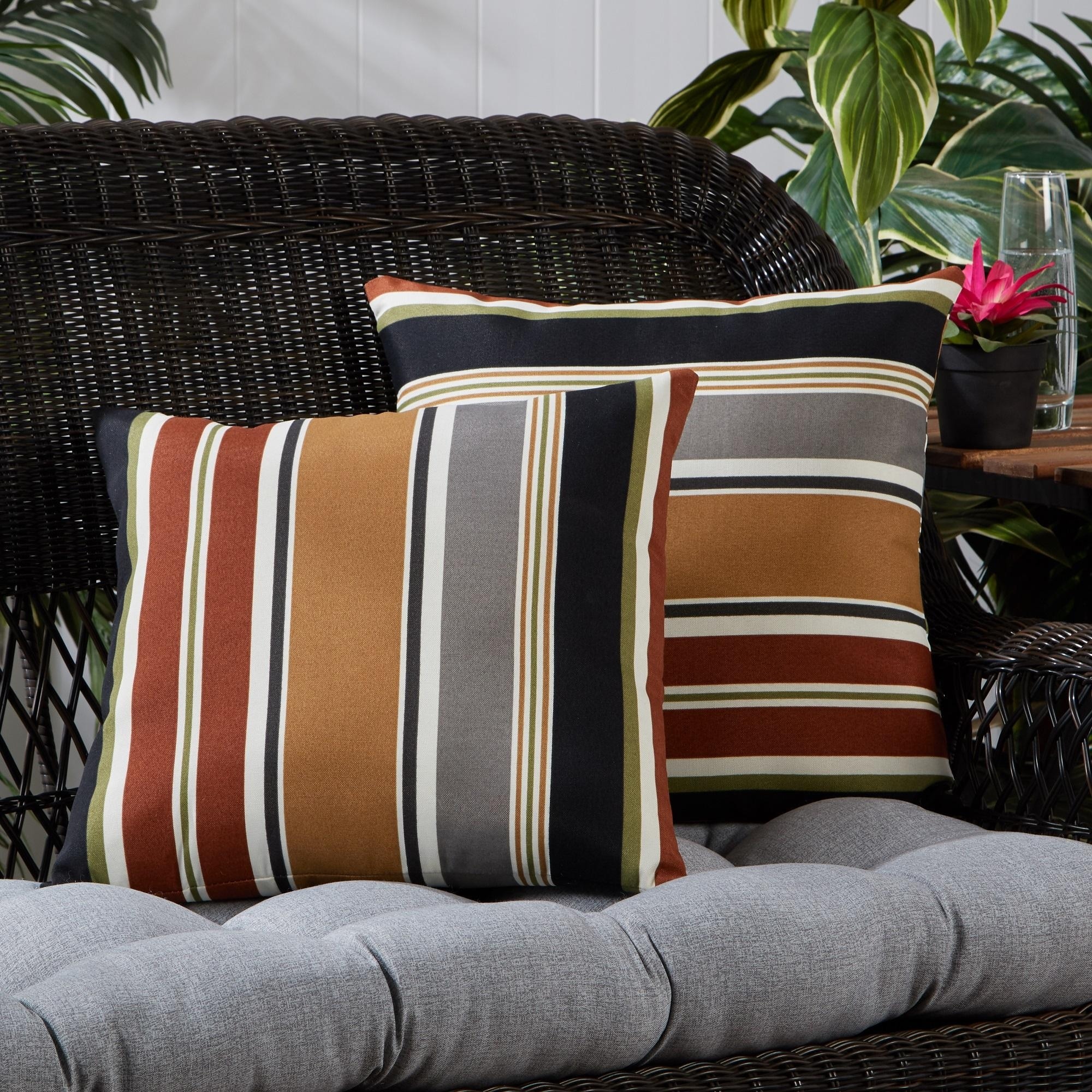 Brick Stripe Outdoor 17-inch Square Accent Pillow (Set of 2)