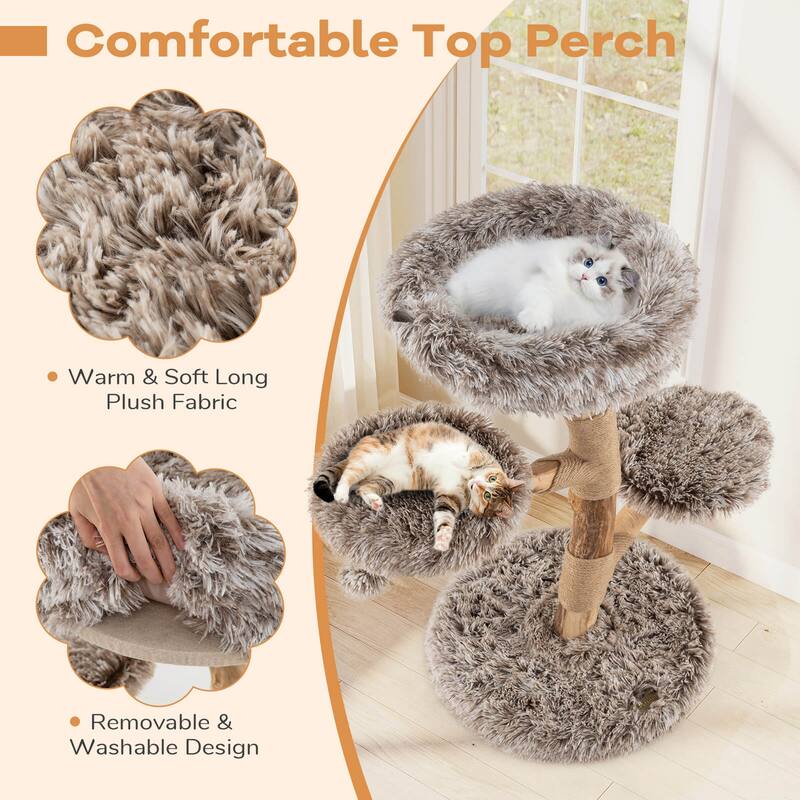 Costway Modern Cat Tree with Pear Wood Trunks Scratching Posts Soft - as pic shows - See Details