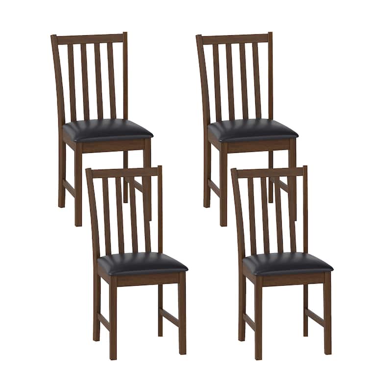 Gymax Wooden Dining Chair Set of 4 w/Rubber Wood Frame & Padded Seat & - Brown, Black