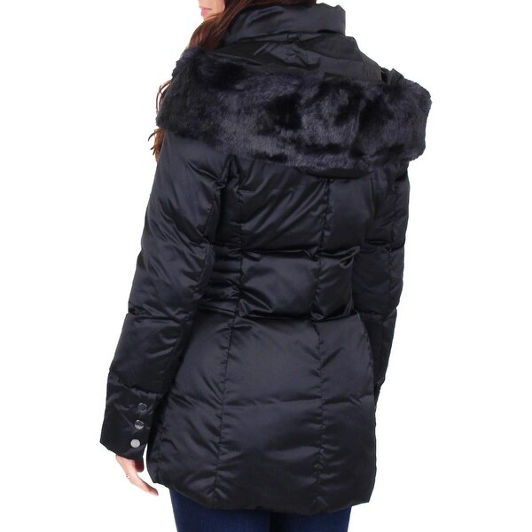 tahari faux fur trim puffer coat